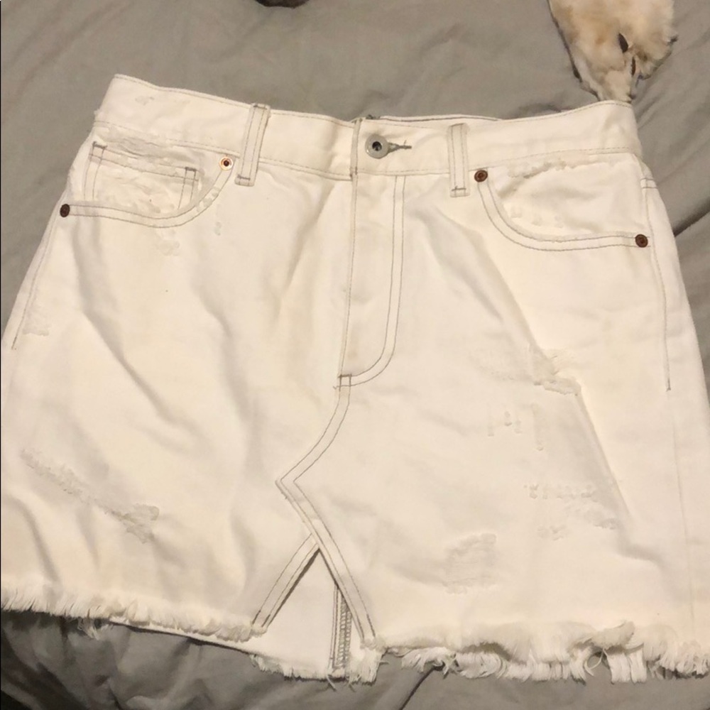 Lucky brand white distressed denim skirt